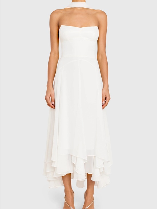Amanda Uprichard Dresses & Skirts - Amanda Uprichard White Strapless Midi Dress with Handkerchief Hem
